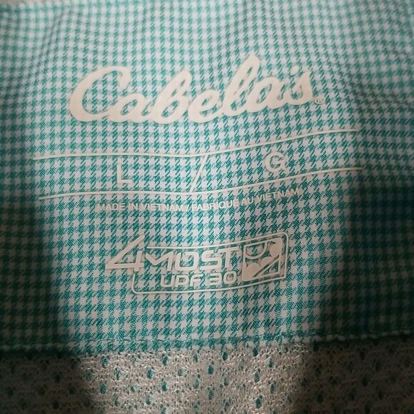 Cabelas Shirt Womens Large Button-Down Regular Fit Long Sleeve Green White - Picture 8 of 10